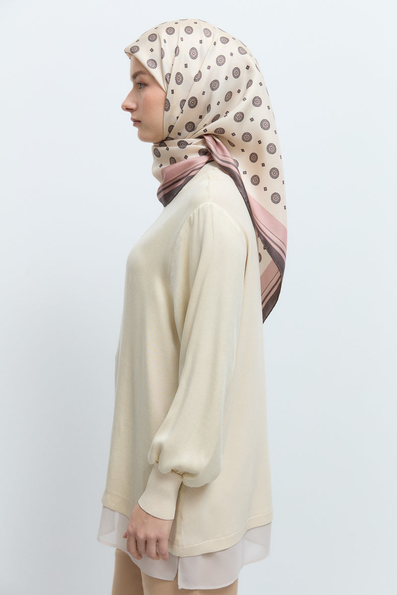 Rayon Karışım Tül Detaylı Tunik - Bej TUĞBA
