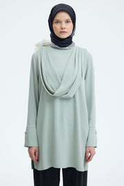 Şal Detaylı Broşlu Tunik - Mint TUĞBA