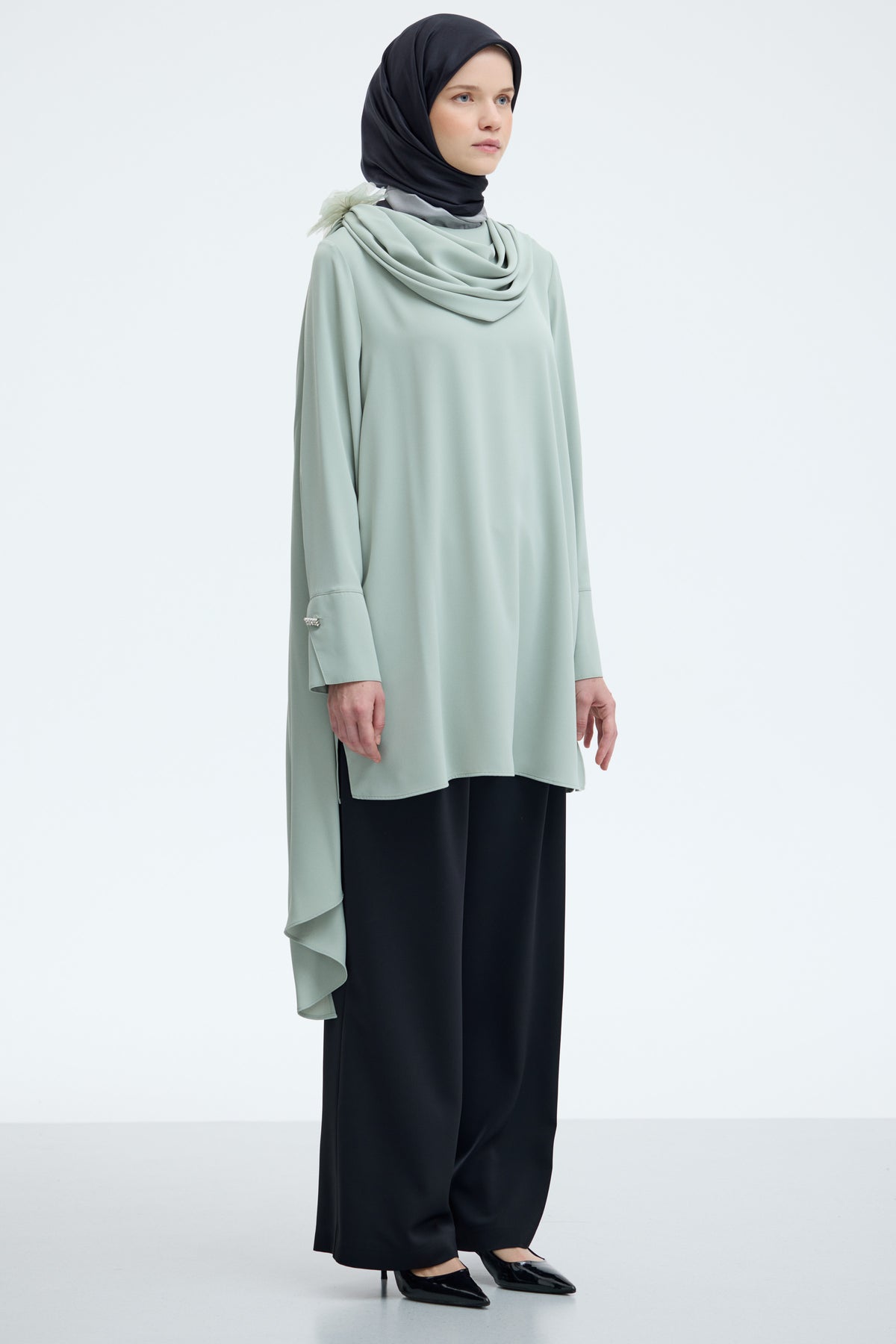 Şal Detaylı Broşlu Tunik - Mint TUĞBA