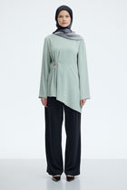 Beli Büzgü Detaylı Broşlu Tunik - Mint TUĞBA
