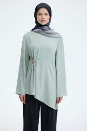 Beli Büzgü Detaylı Broşlu Tunik - Mint TUĞBA
