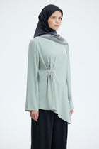 Beli Büzgü Detaylı Broşlu Tunik - Mint TUĞBA