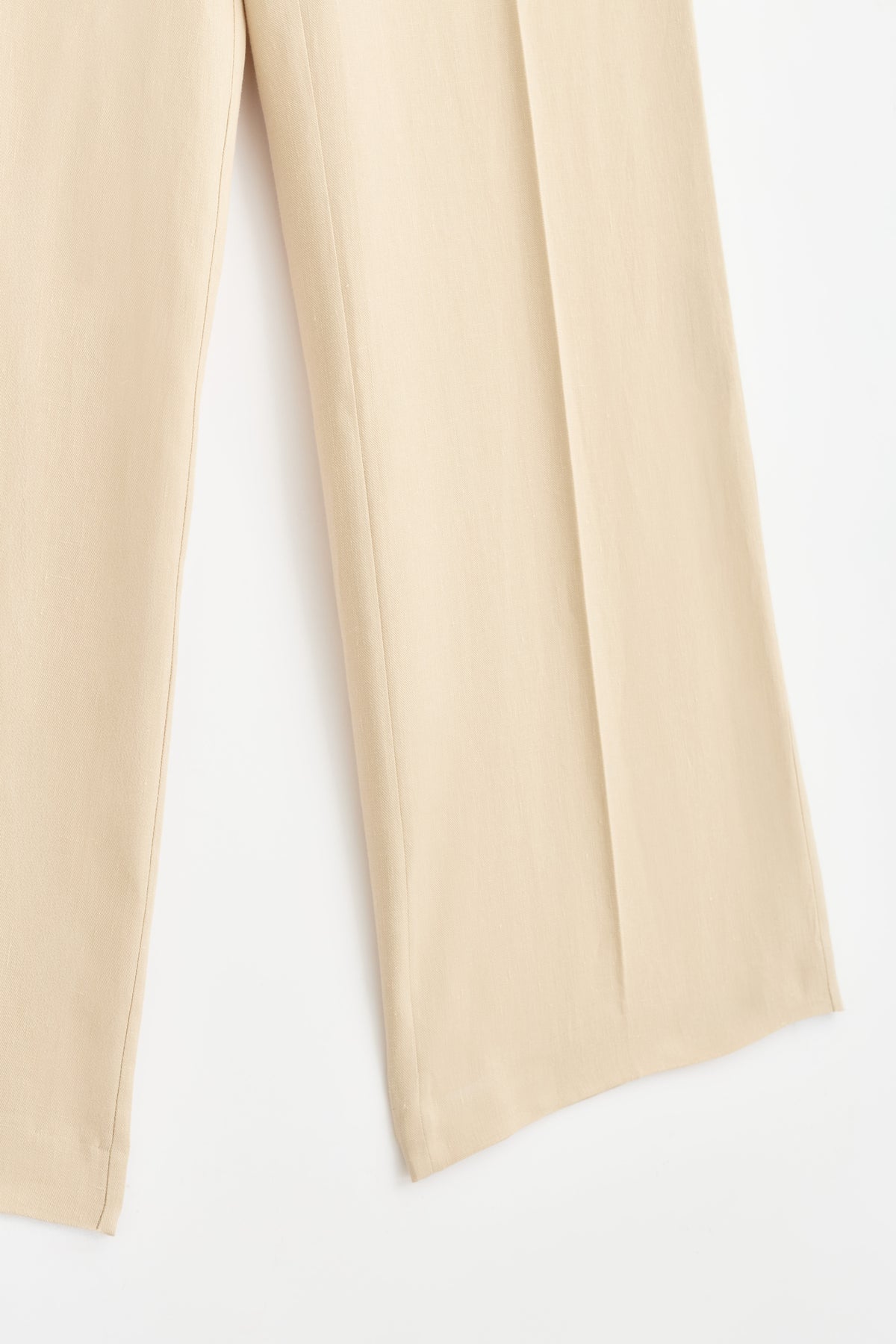 %100 Keten Fleto Cepli Pantolon - Bej