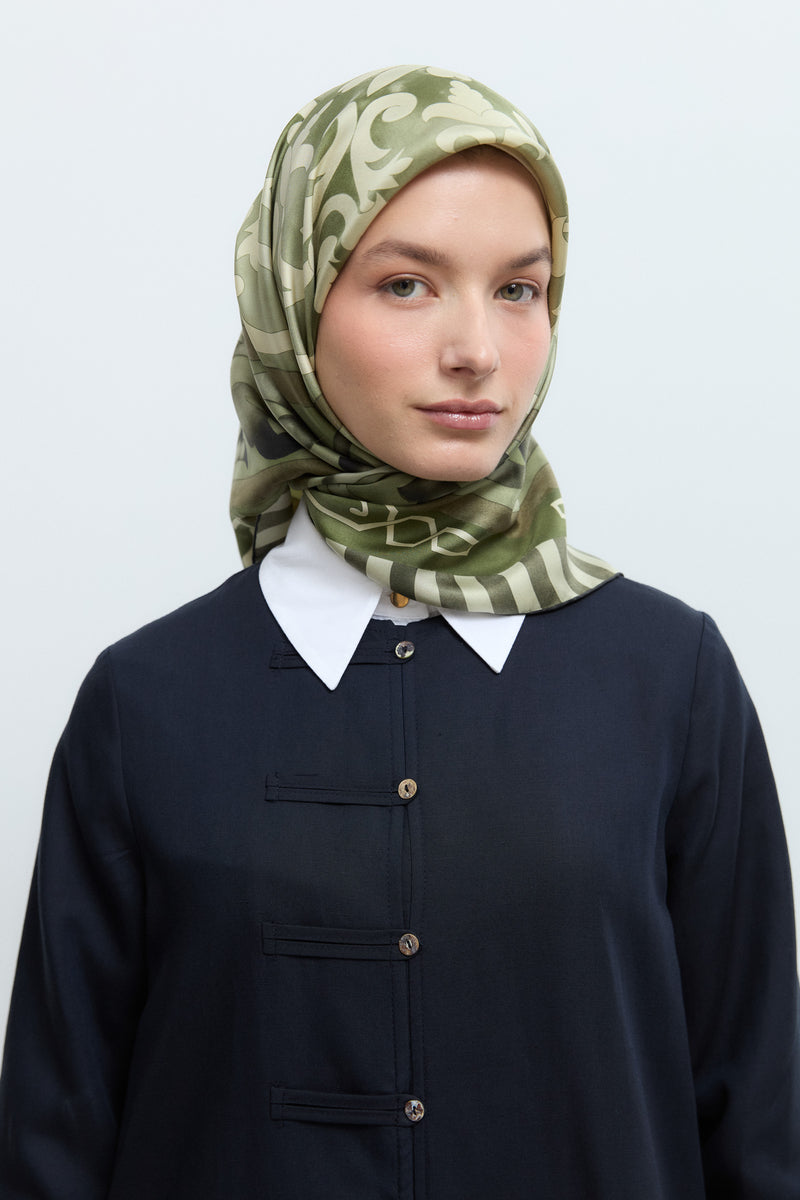 Şemse %100 Twill İpek Eşarp - Yeşil TUĞBA