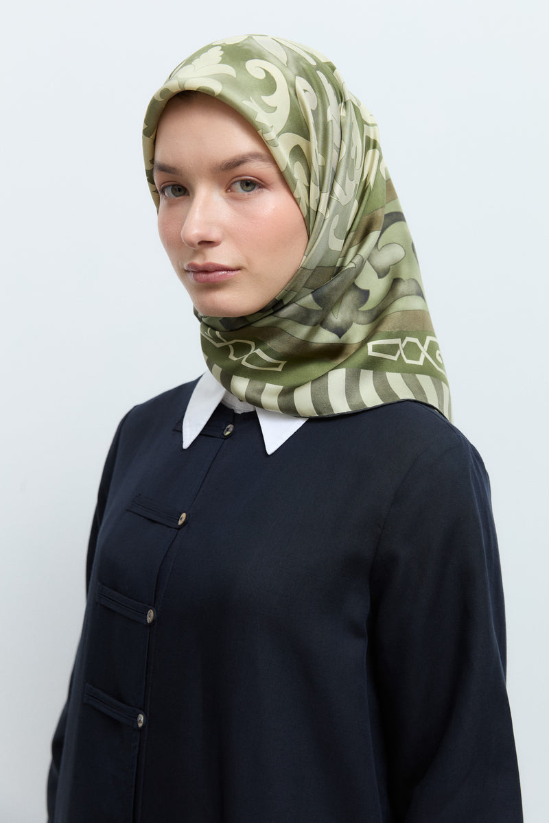 Şemse %100 Twill İpek Eşarp - Yeşil TUĞBA