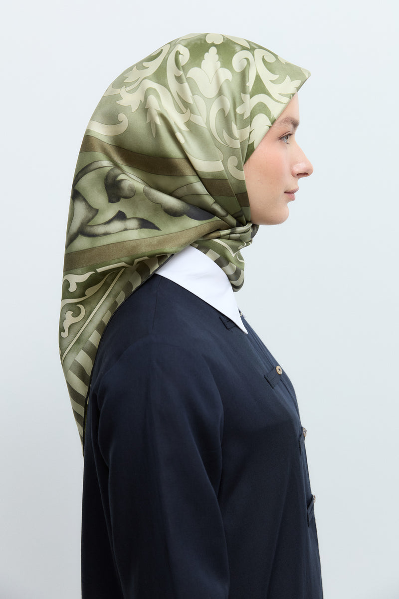 Şemse %100 Twill İpek Eşarp - Yeşil TUĞBA