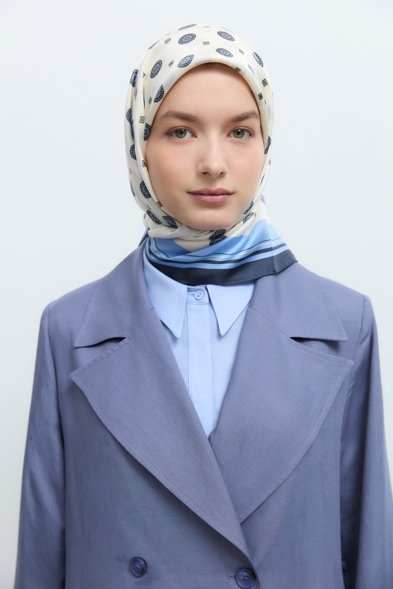 Lina %100 Twill İpek Eşarp - Beyaz TUĞBA