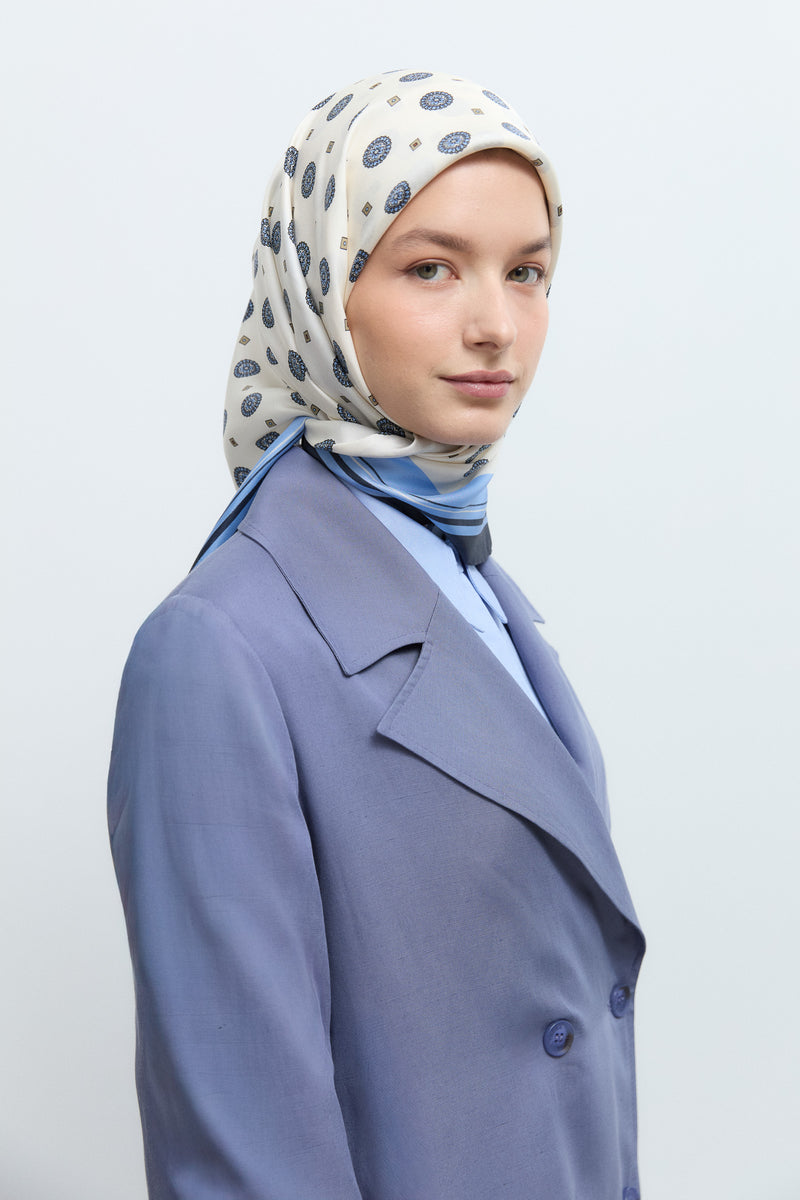 Lina %100 Twill İpek Eşarp - Beyaz TUĞBA