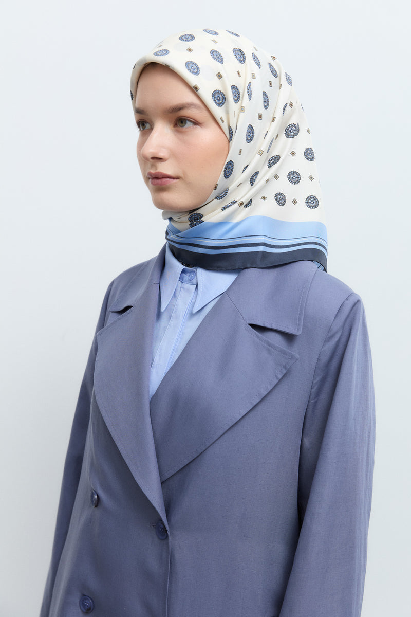 Lina %100 Twill İpek Eşarp - Beyaz TUĞBA
