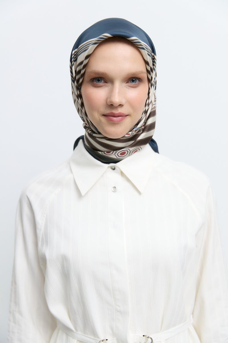 Seren %100 Twill İpek Eşarp - Kahve TUĞBA