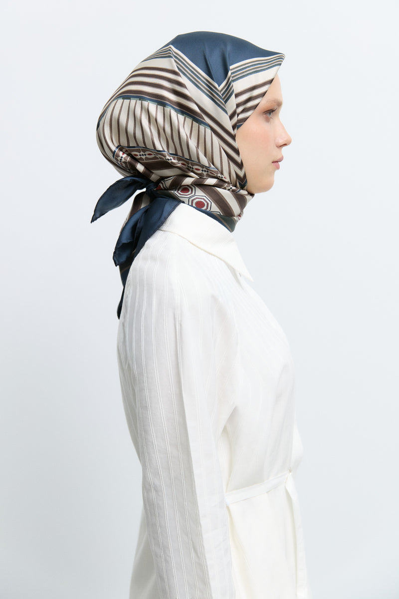 Seren %100 Twill İpek Eşarp - Kahve TUĞBA