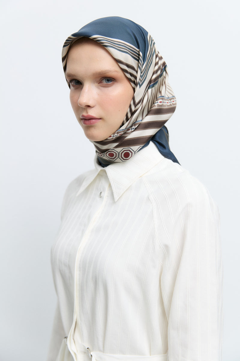 Seren %100 Twill İpek Eşarp - Kahve TUĞBA