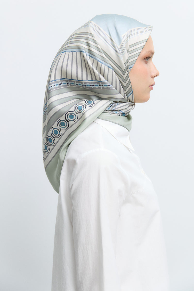 Seren %100 Twill İpek Eşarp - Açık Yeşil TUĞBA