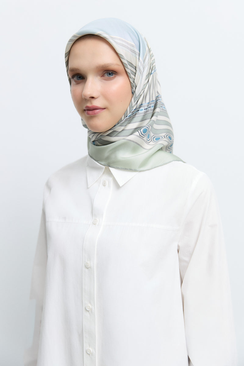 Seren %100 Twill İpek Eşarp - Açık Yeşil TUĞBA
