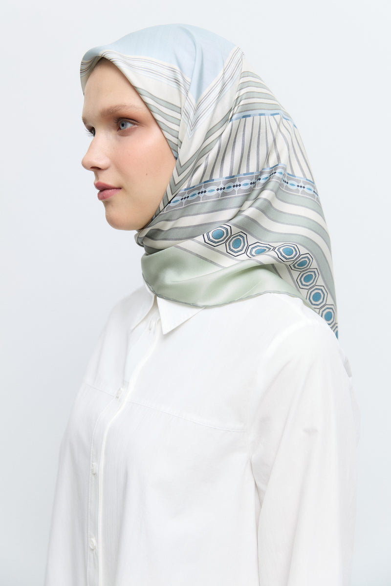 Seren %100 Twill İpek Eşarp - Açık Yeşil TUĞBA