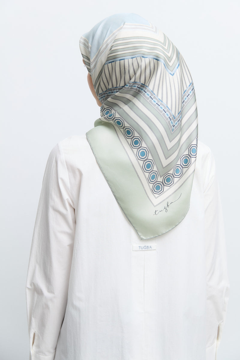 Seren %100 Twill İpek Eşarp - Açık Yeşil TUĞBA