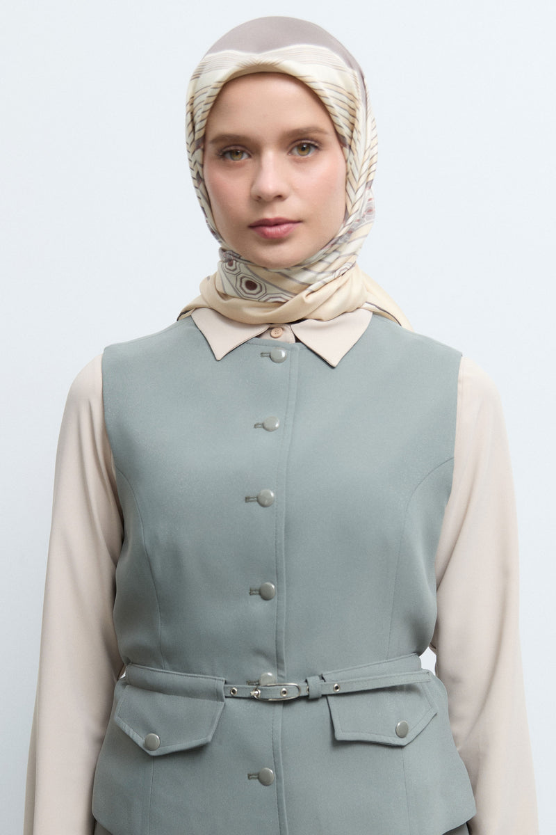 Seren %100 Twill İpek Eşarp - Sarı TUĞBA