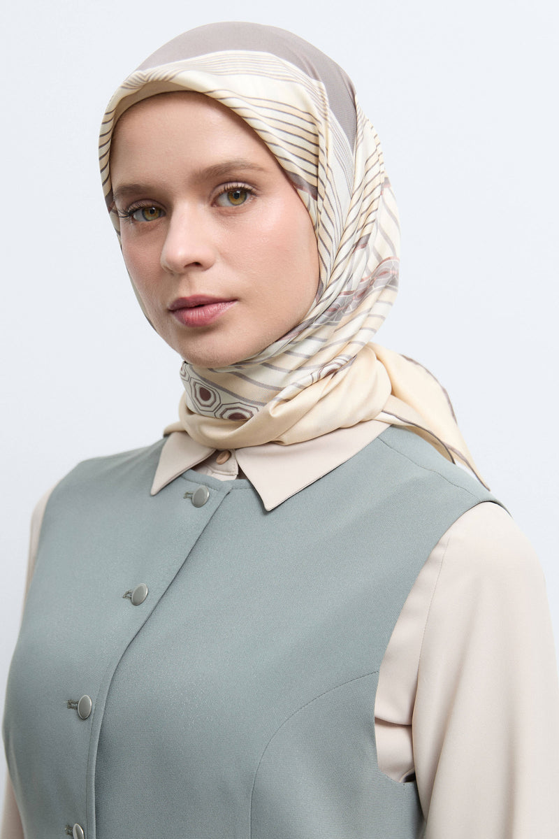 Seren %100 Twill İpek Eşarp - Sarı TUĞBA