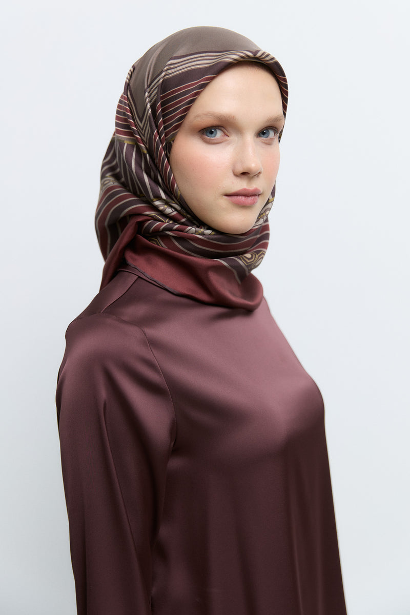 Seren %100 Twill İpek Eşarp - Bordo TUĞBA