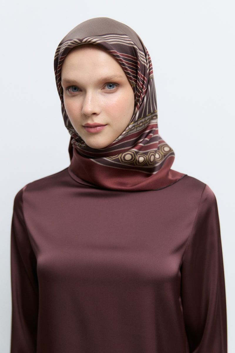 Seren %100 Twill İpek Eşarp - Bordo TUĞBA