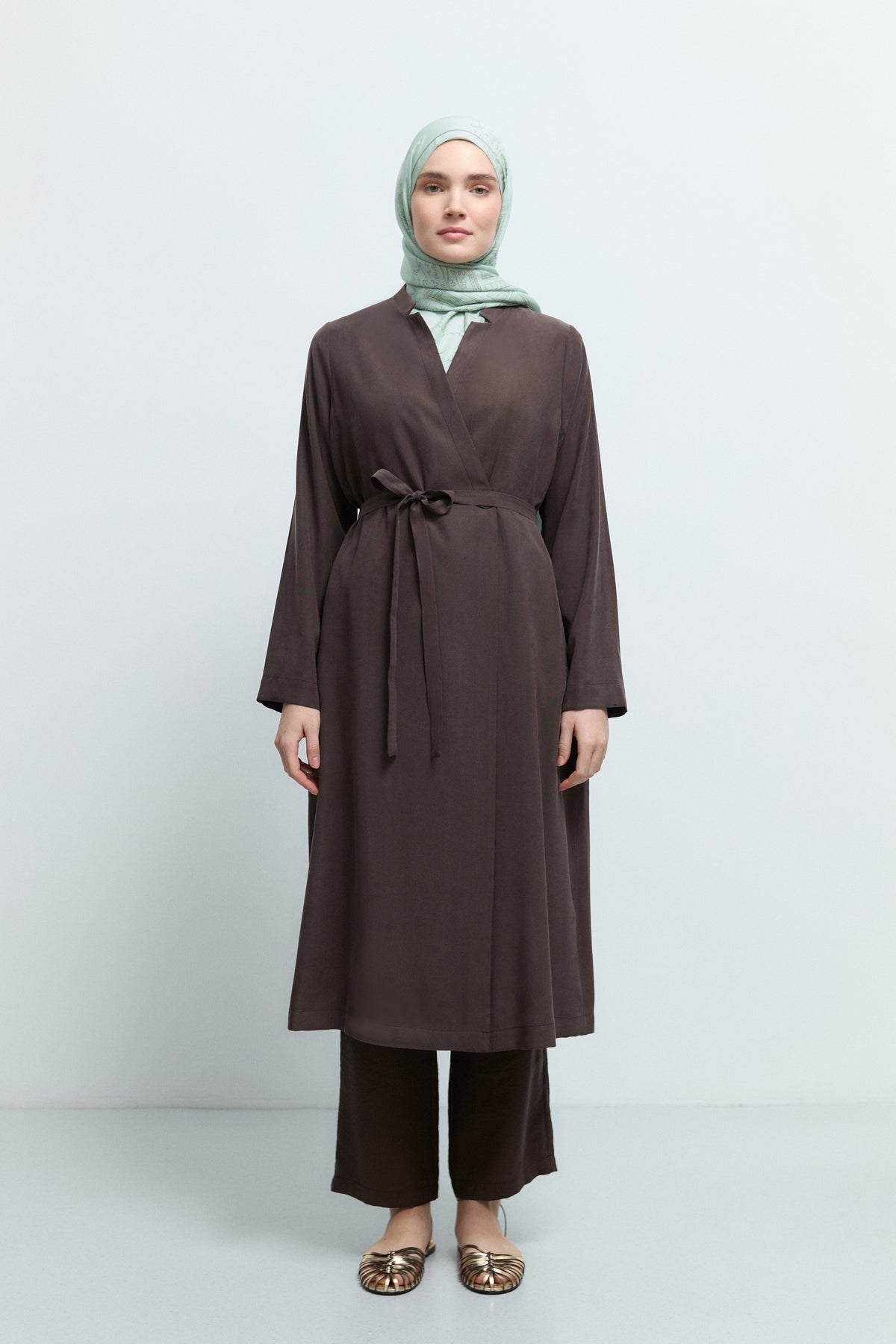 Rayon Blend V-Neck Cardigan - Coffee