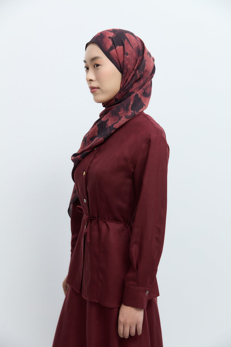 Hare Viskon Karışım Natural Şal - Bordo TUĞBA