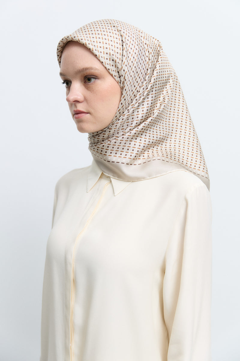 Arya %100 İpek Eşarp - Bej TUĞBA