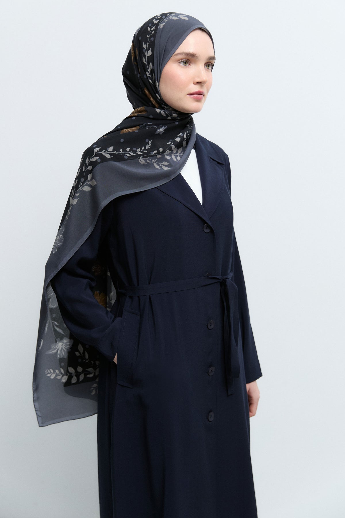Viskon Karışımlı Kruvaze Yaka Pardesü - Lacivert TUĞBA