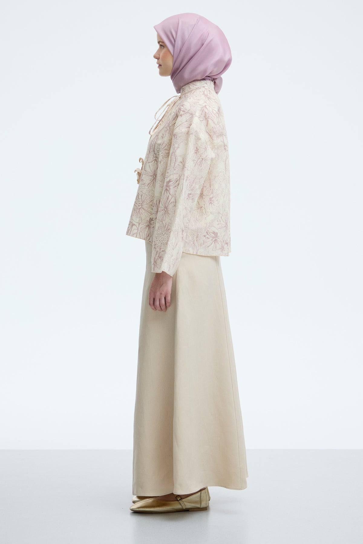 %100 Keten Çan Etek - Bej TUĞBA