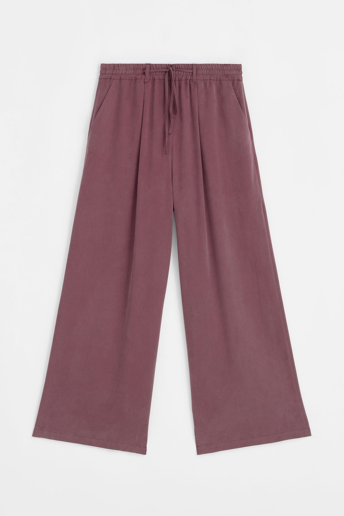 %100 Lyocell Yan Cepli Rahat Pantolon - Bordo TUĞBA