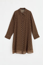 Viscose Blend Shirt Collar Patterned Tunic - Coffee