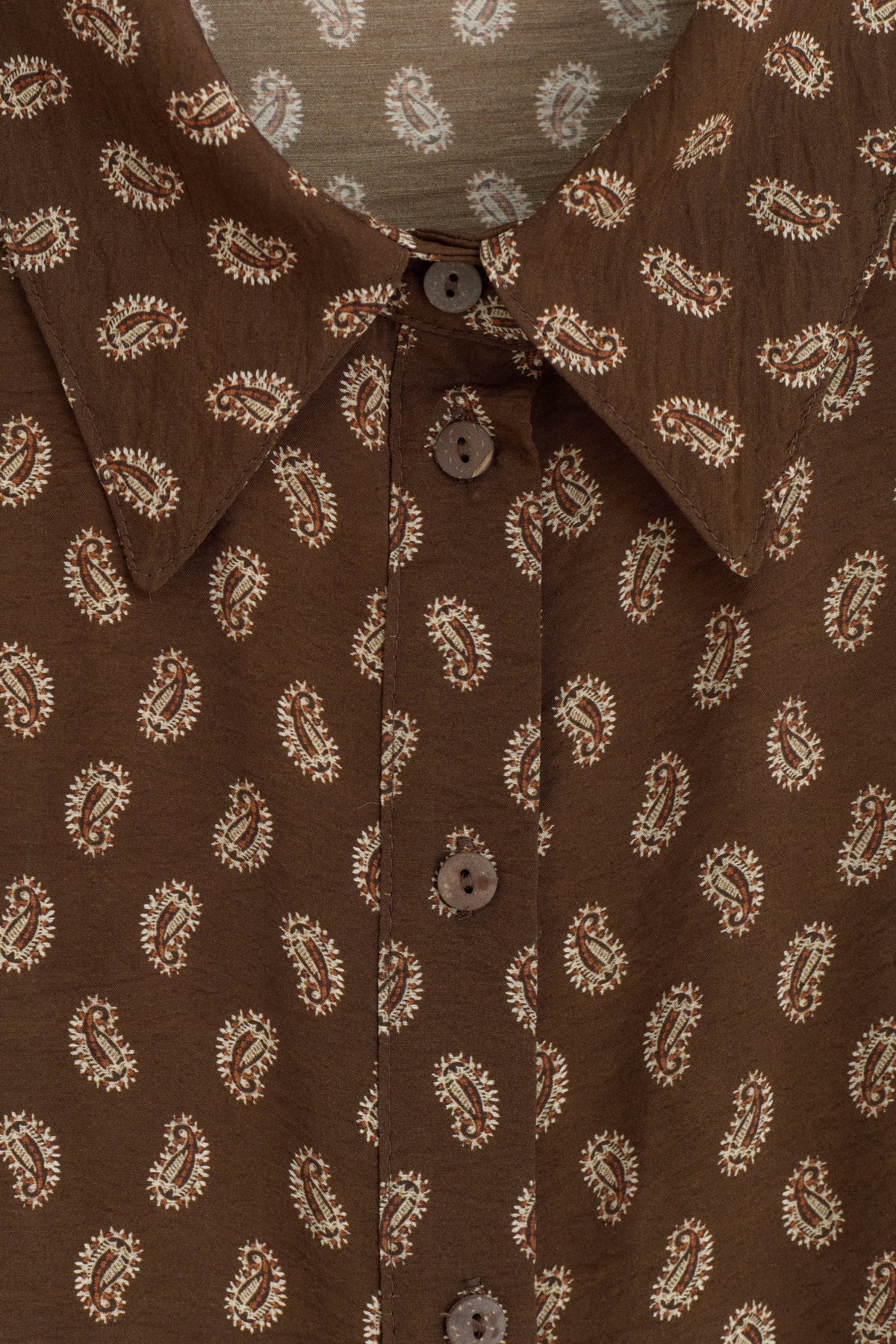 Viscose Blend Shirt Collar Patterned Tunic - Coffee