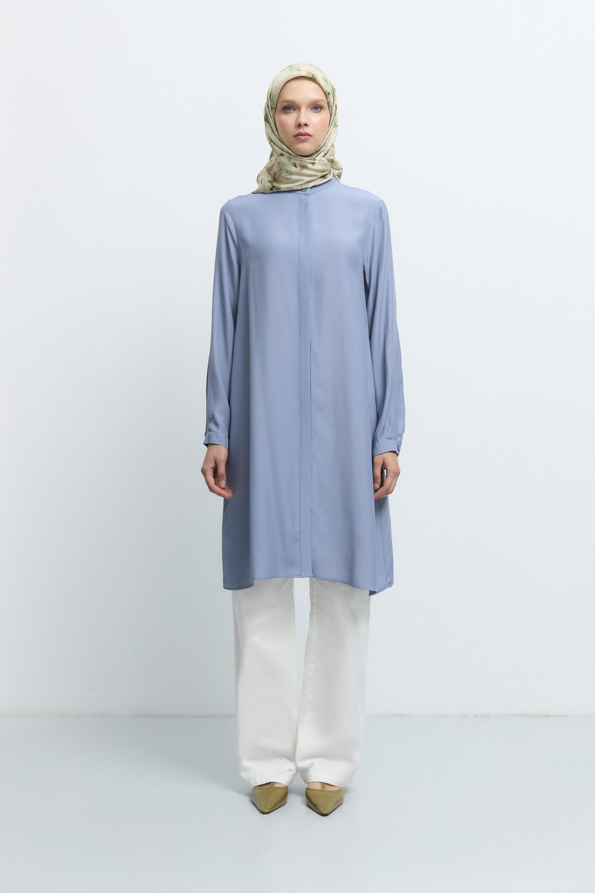 %100 Viskon Hakim Yaka Tunik - İndigo
