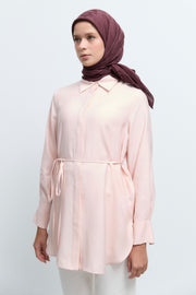 Lyocell Karışım Kuşaklı Tunik - Pembe TUĞBA