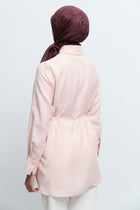 Lyocell Karışım Kuşaklı Tunik - Pembe TUĞBA