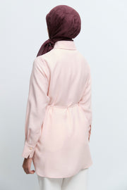 Lyocell Karışım Kuşaklı Tunik - Pembe TUĞBA