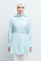 Lyocell Karışım Kuşaklı Tunik - Aqua TUĞBA