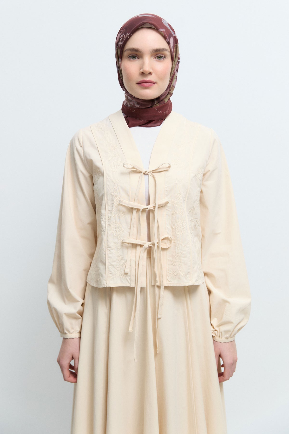 %100 Pamuk Bağlamalı Kimono  - Vanilya TUĞBA