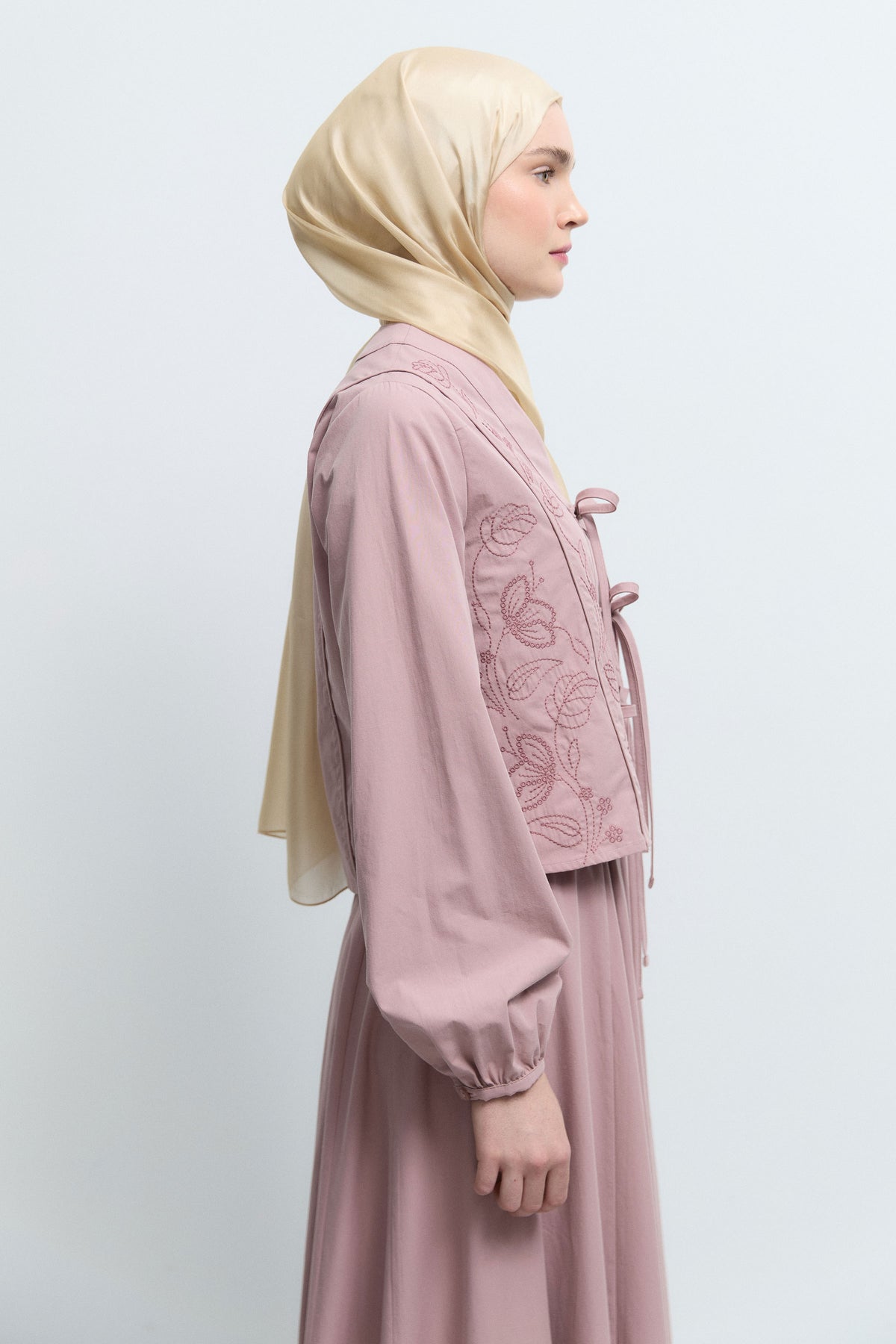 %100 Pamuk Bağlamalı Kimono  - Pudra TUĞBA