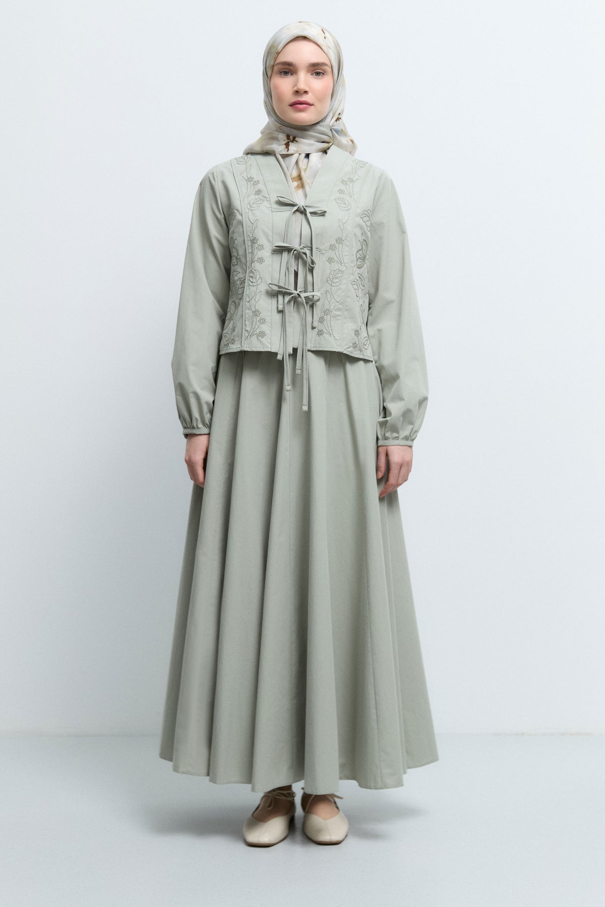 %100 Pamuk Bağlamalı Kimono  - Mint TUĞBA