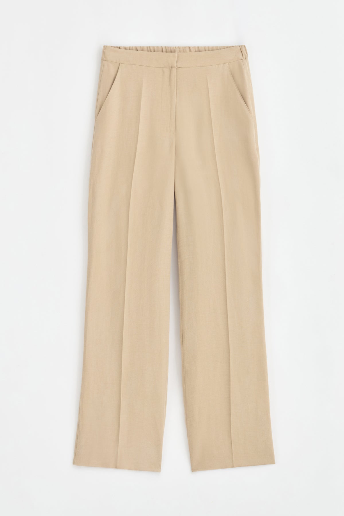 Lyocell Blend Half Elasticated Trousers - Beige