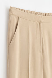 Lyocell Blend Half Elasticated Trousers - Beige