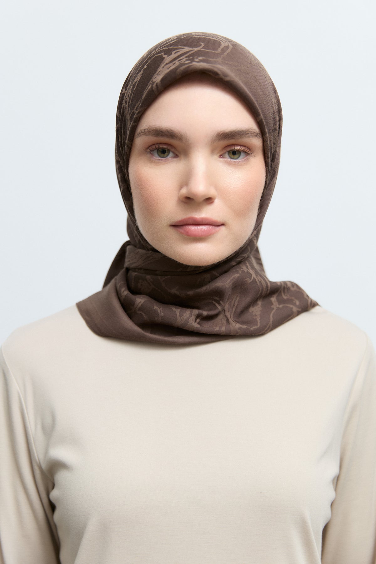 Yaren Cotton Blend Jacquard Natural Shawl - Dark Brown