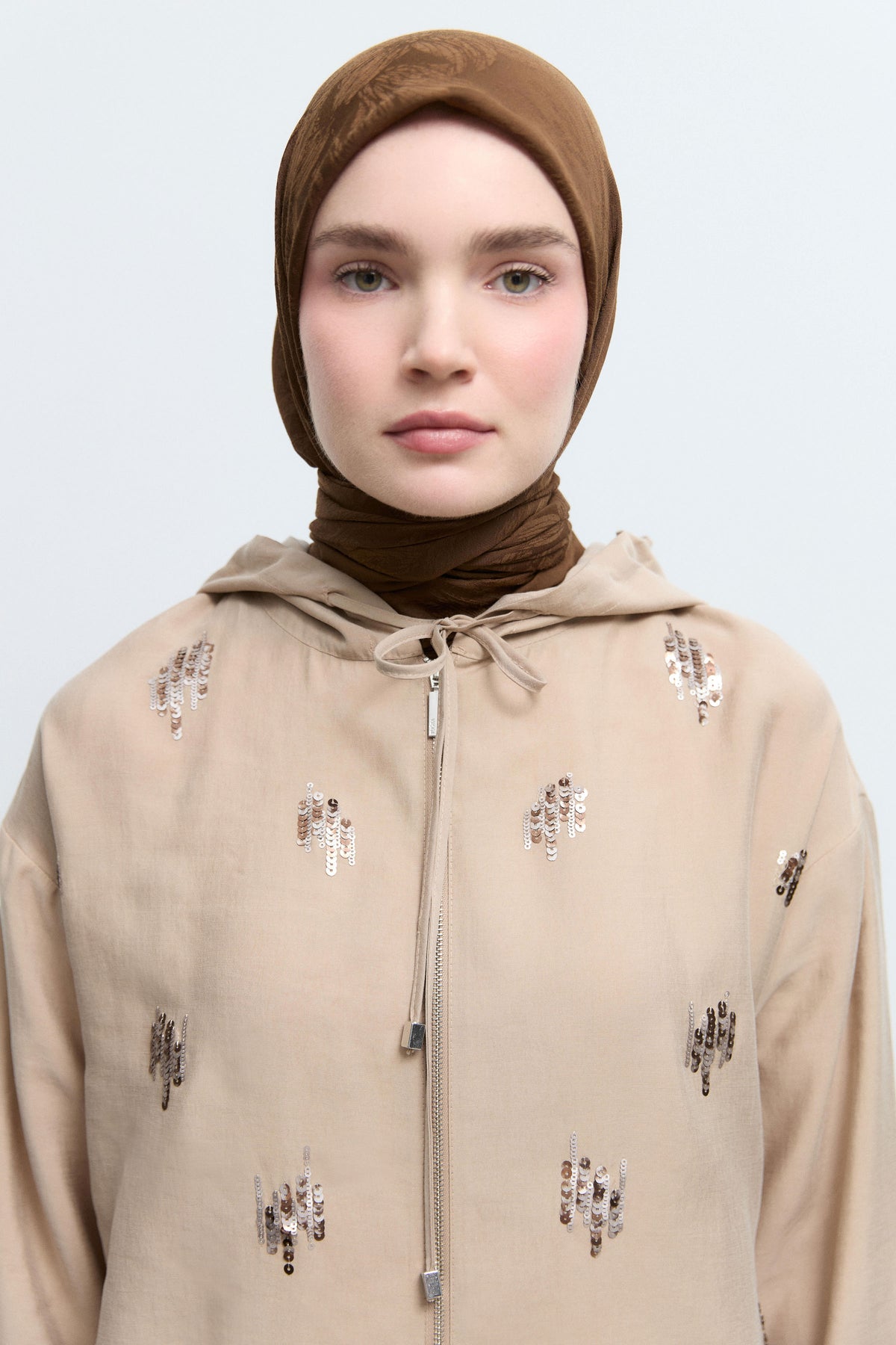 Azalea Cotton Blend Jacquard Natural Scarf - Coffee
