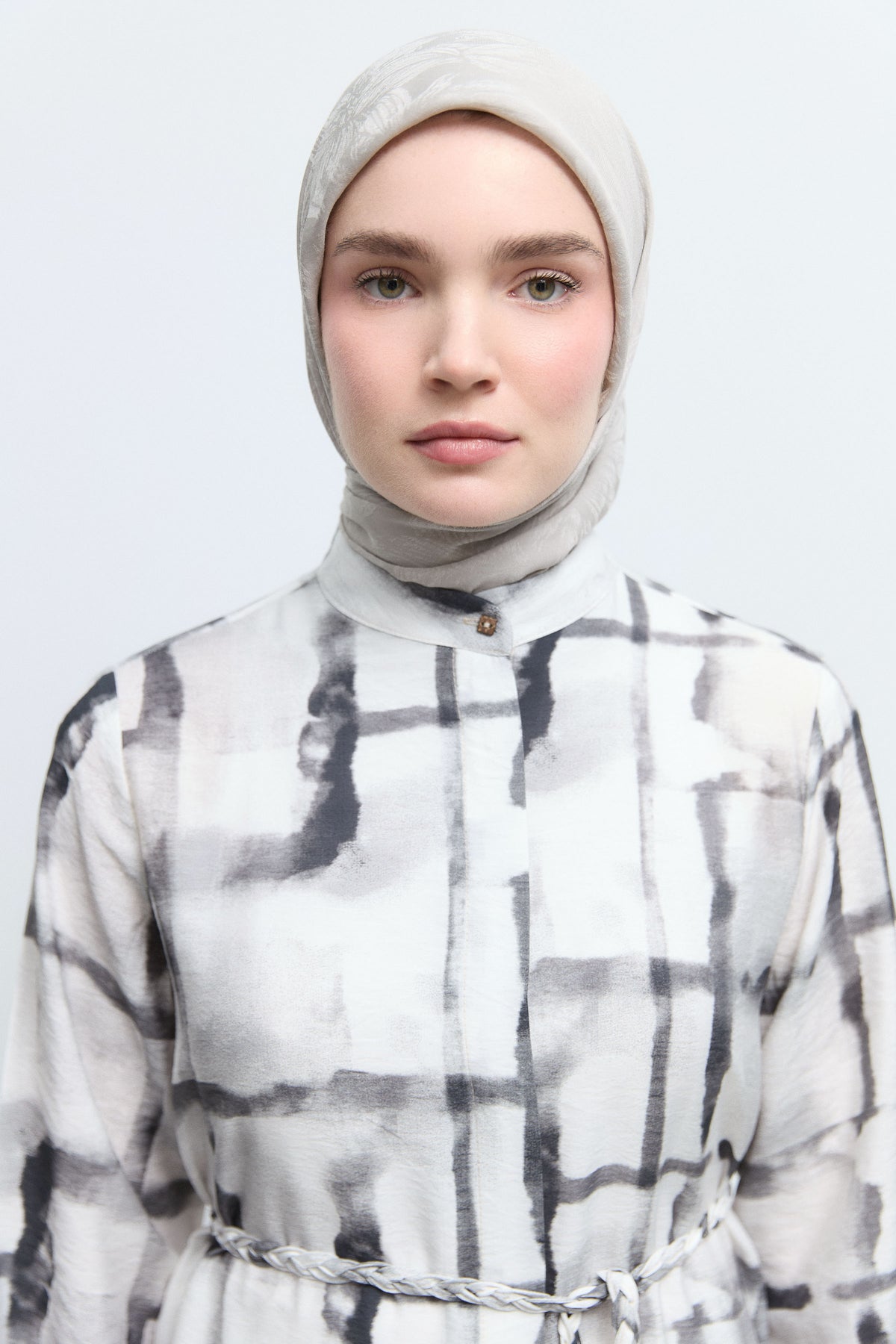 Azalea Cotton Blend Jacquard Natural Scarf - Silver