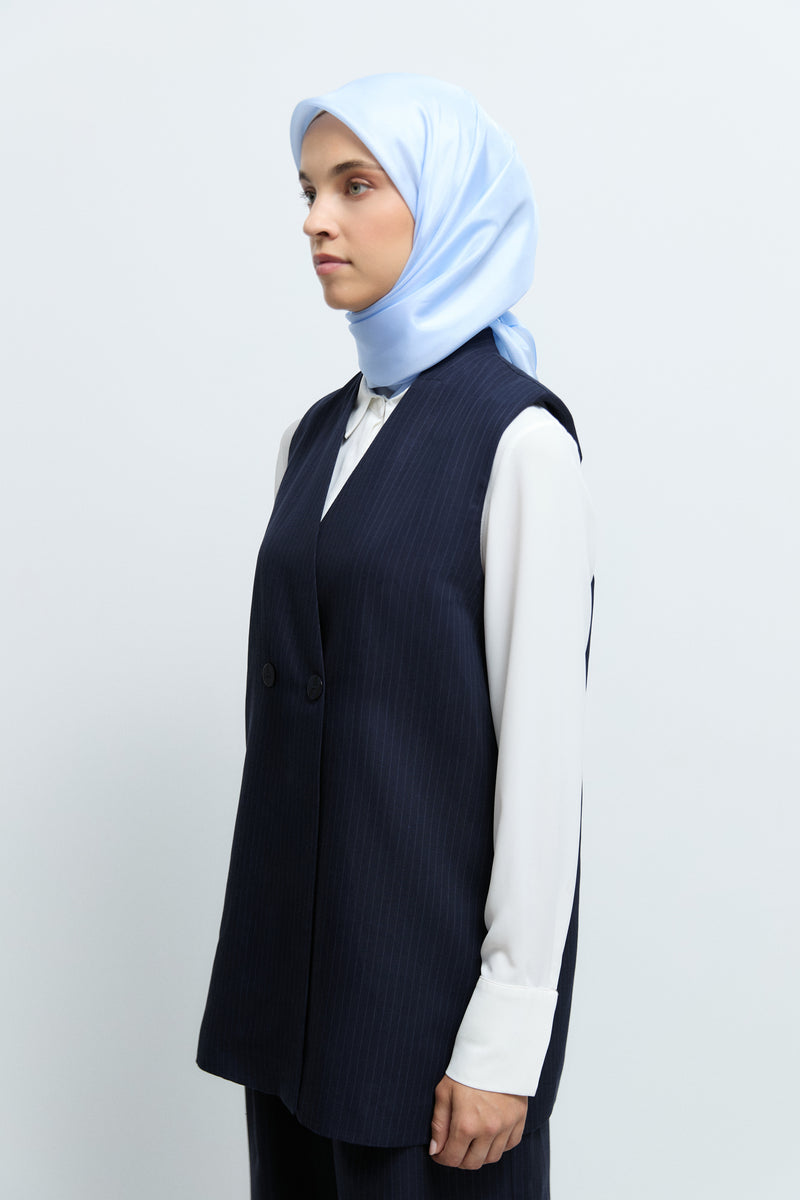 Lyocell Karışımlı Çizgili Yelek - Lacivert TUĞBA