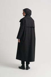 Cotton Blend Windbreaker Trench - Black