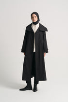 Cotton Blend Windbreaker Trench - Black