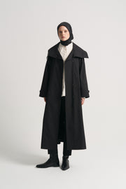 Cotton Blend Windbreaker Trench - Black