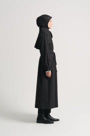 Cotton Blend Windbreaker Trench - Black